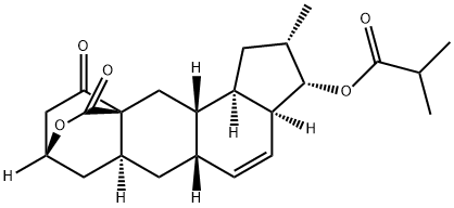 Propanoic acid, 2-methyl-, (2S,3S,3aS,5aS,6aS,8R,10aS,11aS,11bR)-1,2,3,3a,5a,6,6a,7,8,11,11a,11b-dodecahydro-2-methyl-10,12-dioxo-10H-8,10a-ethanocyclopenta[7,8]naphtho[2,3-c]pyran-3-yl ester Struktur