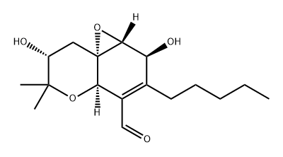 1aH,6H-Oxireno[e][1]benzopyran-4-carboxaldehyde, 2,4a,7,8-tetrahydro-2,7-dihydroxy-6,6-dimethyl-3-pentyl-, (1aR,2S,4aR,7R,8aS)- Struktur