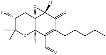 1aH,6H-Oxireno[e][1]benzopyran-4-carboxaldehyde, 2,4a,7,8-tetrahydro-7-hydroxy-6,6-dimethyl-2-oxo-3-pentyl-, (1aS,4aR,7R,8aS)- (9CI) Struktur