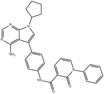 3-Pyridinecarboxamide, N-[4-(4-amino-7-cyclopentyl-7H-pyrrolo[2,3-d]pyrimidin-5-yl)phenyl]-1,2-dihydro-2-oxo-1-phenyl- Struktur