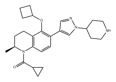 Methanone, [(2S)-5-(cyclobutyloxy)-3,4-dihydro-2-methyl-6-[1-(4-piperidinyl)-1H-pyrazol-4-yl]-1(2H)-quinolinyl]cyclopropyl- Struktur