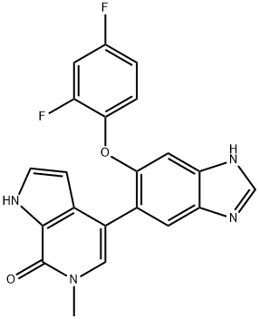 7H-Pyrrolo[2,3-c]pyridin-7-one, 4-[6-(2,4-difluorophenoxy)-1H-benzimidazol-5-yl]-1,6-dihydro-6-methyl- Struktur