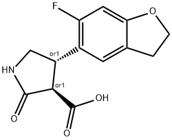 3-Pyrrolidinecarboxylic acid, 4-(6-fluoro-2,3-dihydro-5-benzofuranyl)-2-oxo-, (3R,4S)-rel- Struktur