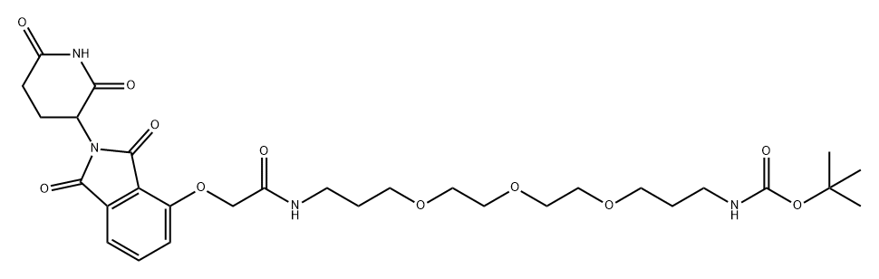 6,9,12-Trioxa-2,16-diazaoctadecanoic acid, 18-[[2-(2,6-dioxo-3-piperidinyl)-2,3-dihydro-1,3-dioxo-1H-isoindol-4-yl]oxy]-17-oxo-, 1,1-dimethylethyl ester Struktur