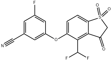 Benzonitrile, 3-[[4-(difluoromethyl)-2,3-dihydro-1,1-dioxido-3-oxobenzo[b]thien-5-yl]oxy]-5-fluoro- Struktur