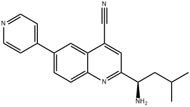 4-Quinolinecarbonitrile, 2-[(1R)-1-amino-3-methylbutyl]-6-(4-pyridinyl)- Struktur