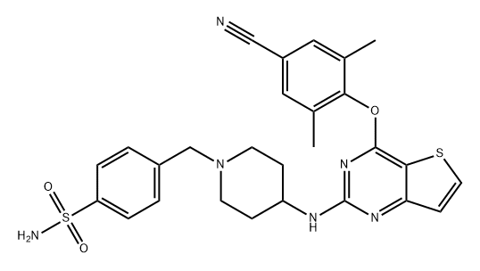 Benzenesulfonamide, 4-[[4-[[4-(4-cyano-2,6-dimethylphenoxy)thieno[3,2-d]pyrimidin-2-yl]amino]-1-piperidinyl]methyl]- Struktur