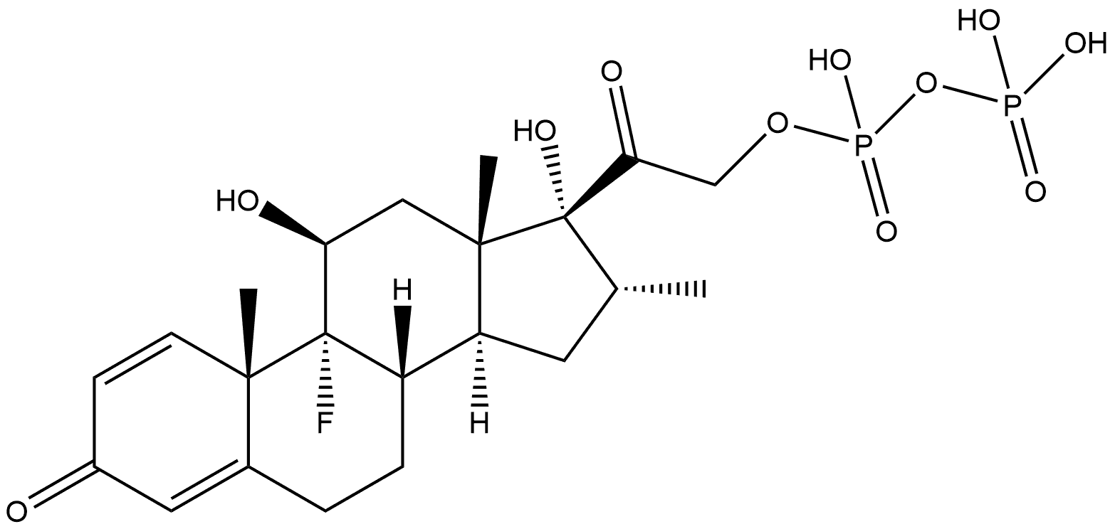 Pregna-1,4-diene-3,20-dione, 9-fluoro-11,17-dihydroxy-21-[[hydroxy(phosphonooxy)phosphinyl]oxy]-16-methyl-, (11β,16α)- Struktur