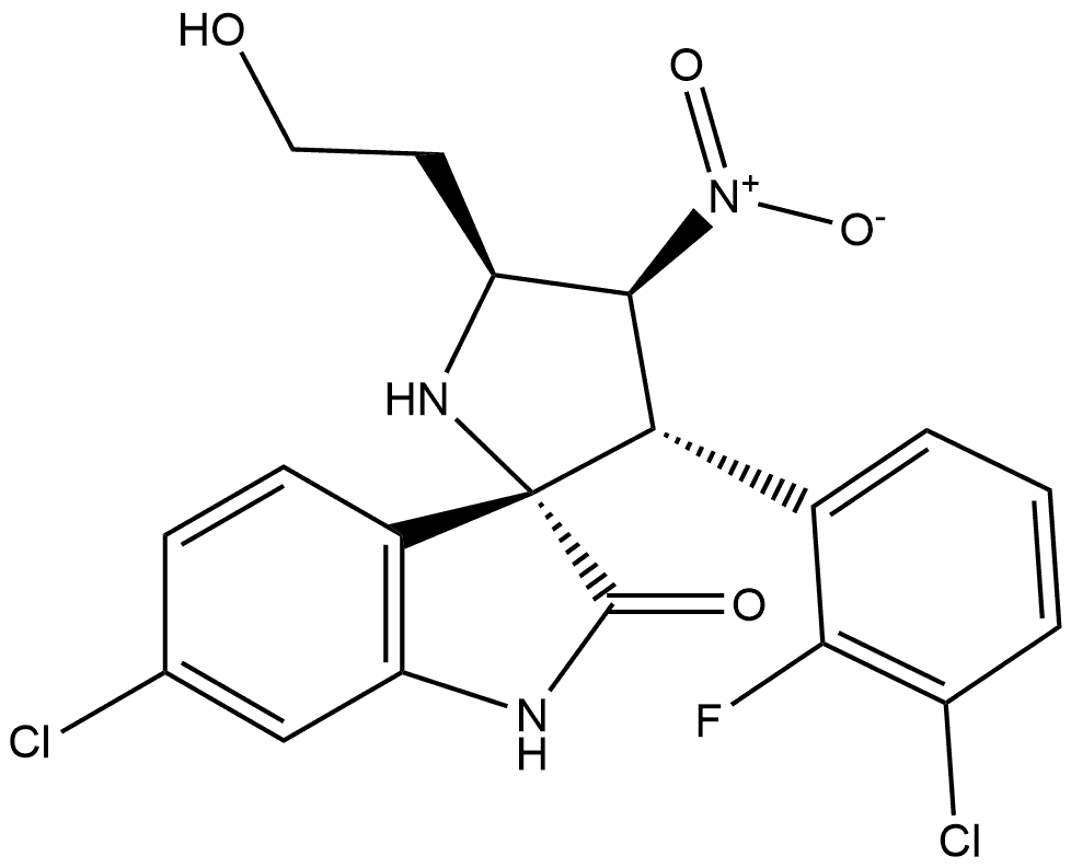 (3S,3'S,4'S,5'S)-6-chloro-3'-(3-chloro-2-fluorophenyl)-5'-(2-hydroxyethyl)-4'-nitrospiro[indoline-3,2'-pyrrolidin]-2-one Struktur