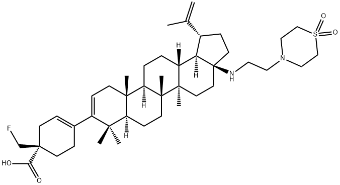 3-Cyclohexene-1-carboxylic acid, 4-[17-[[2-(1,1-dioxido-4-thiomorpholinyl)ethyl]amino]-28-norlupa-2,20(29)-dien-3-yl]-1-(fluoromethyl)-, (1R)- Struktur