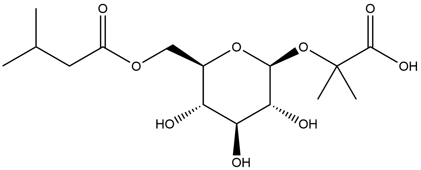 Propanoic acid, 2-methyl-2-[[6-O-(3-methyl-1-oxobutyl)-β-D-glucopyranosyl]oxy]- Struktur