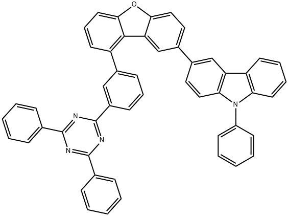 9H-Carbazole, 3-[9-[3-(4,6-diphenyl-1,3,5-triazin-2-yl)phenyl]-2-dibenzofuranyl]-9-phenyl- Struktur