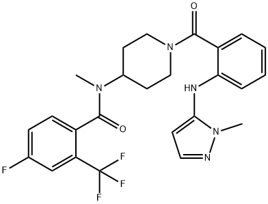 Benzamide, 4-fluoro-N-methyl-N-[1-[2-[(1-methyl-1H-pyrazol-5-yl)amino]benzoyl]-4-piperidinyl]-2-(trifluoromethyl)- Struktur