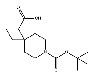 4-Piperidineacetic acid, 1-[(1,1-dimethylethoxy)carbonyl]-4-ethyl- Struktur