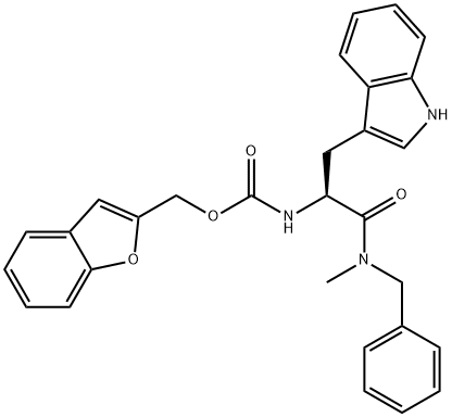 Carbamic acid, [(1S)-1-(1H-indol-3-ylmethyl)-2-[methyl(phenylmethyl)amino]-2-oxoethyl]-, 2-benzofuranylmethyl ester (9CI) Struktur