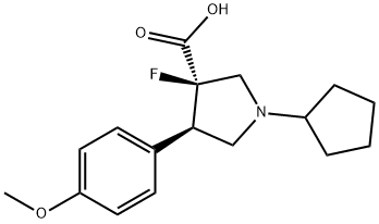 3-Pyrrolidinecarboxylic acid, 1-cyclopentyl-3-fluoro-4-(4-methoxyphenyl)-, (3R,4R)- Struktur