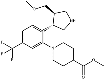 4-Piperidinecarboxylic acid, 1-[2-[(3S,4R)-4-(methoxymethyl)-3-pyrrolidinyl]-5-(trifluoromethyl)phenyl]-, methyl ester Struktur