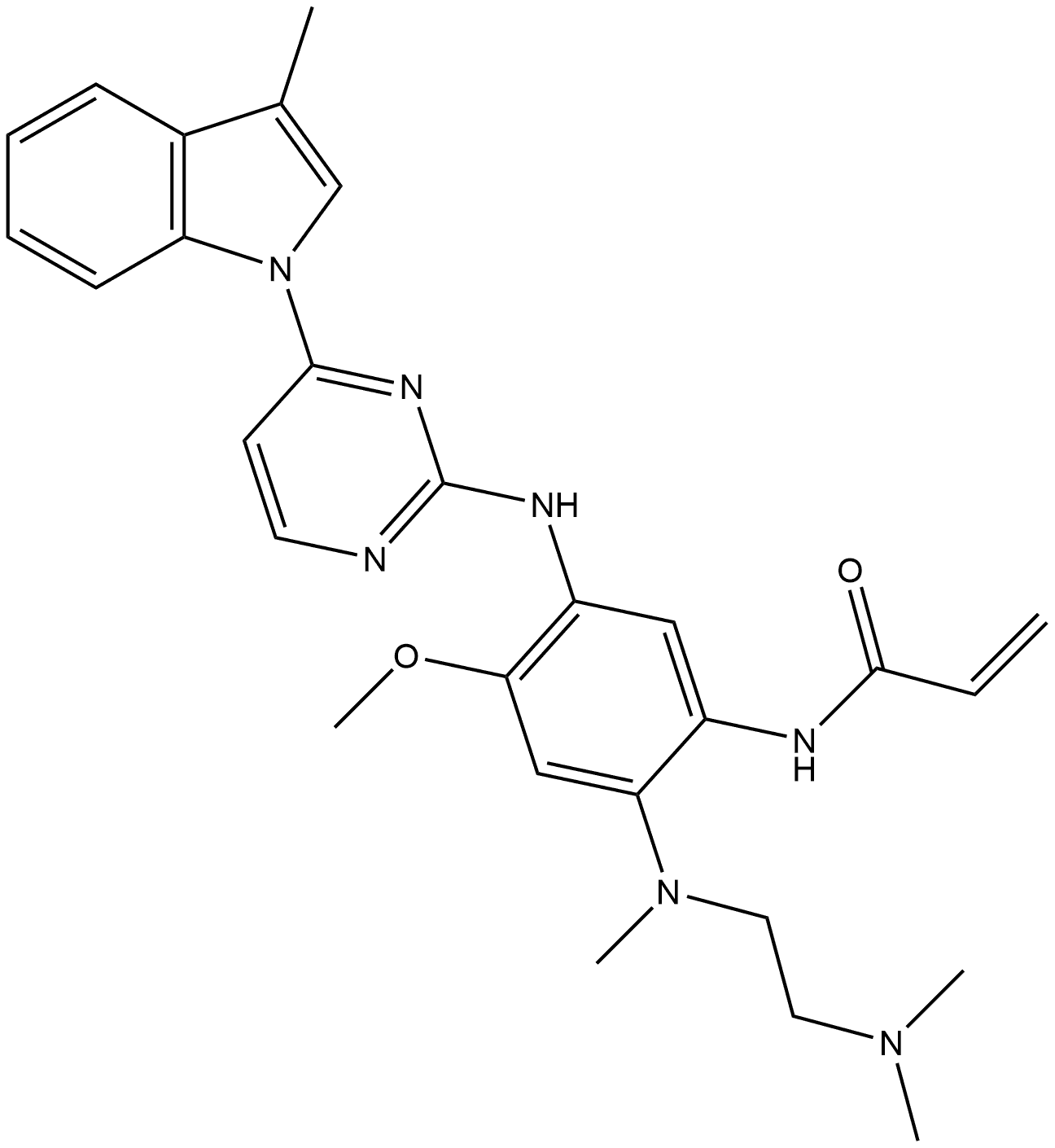 N-[2-[[2-(Dimethylamino)ethyl]methylamino]-4-methoxy-5-[[4-(3-methyl-1H-indol-1-yl)-2-pyrimidinyl]amino]phenyl]-2-propenamide Struktur