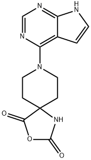 3-Oxa-1,8-diazaspiro[4.5]decane-2,4-dione, 8-(7H-pyrrolo[2,3-d]pyrimidin-4-yl)- Struktur