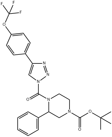 1-Piperazinecarboxylic acid, 3-phenyl-4-[[4-[4-(trifluoromethoxy)phenyl]-1H-1,2,3-triazol-1-yl]carbonyl]-, 1,1-dimethylethyl ester Struktur