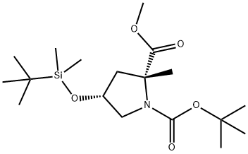 1,2-Pyrrolidinedicarboxylic acid, 4-[[(1,1-dimethylethyl)dimethylsilyl]oxy]-2-methyl-, 1-(1,1-dimethylethyl) 2-methyl ester, (2R,4R)- Struktur