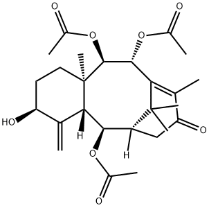 6,10-Methanobenzocyclodecen-8(2H)-one, 5,11,12-tris(acetyloxy)-1,3,4,4a,5,6,7,11,12,12a-decahydro-3-hydroxy-9,12a,13,13-tetramethyl-4-methylene-, (3S,4aR,5R,6R,11R,12R,12aR)- Struktur