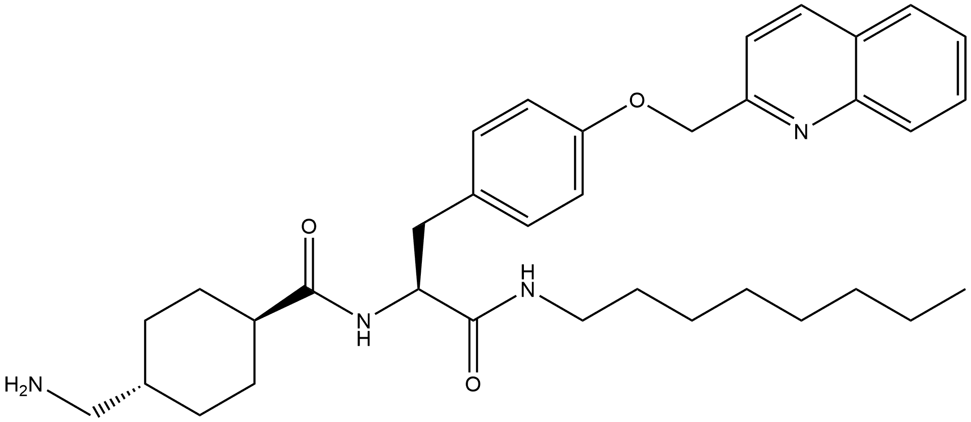 Benzenepropanamide, α-[[[trans-4-(aminomethyl)cyclohexyl]carbonyl]amino]-N-octyl-4-(2-quinolinylmethoxy)-, (αS)- Struktur