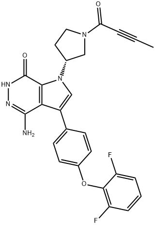 7H-Pyrrolo[2,3-d]pyridazin-7-one, 4-amino-3-[4-(2,6-difluorophenoxy)phenyl]-1,6-dihydro-1-[(3R)-1-(1-oxo-2-butyn-1-yl)-3-pyrrolidinyl]- Struktur