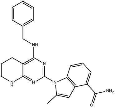 1H-Indole-4-carboxamide, 2-methyl-1-[5,6,7,8-tetrahydro-4-[(phenylmethyl)amino]pyrido[2,3-d]pyrimidin-2-yl]- Struktur