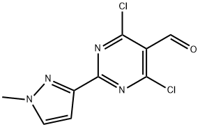 5-Pyrimidinecarboxaldehyde, 4,6-dichloro-2-(1-methyl-1H-pyrazol-3-yl)- Struktur