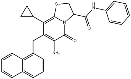 5H-Thiazolo[3,2-a]pyridine-3-carboxamide, 6-amino-8-cyclopropyl-2,3-dihydro-7-(1-naphthalenylmethyl)-5-oxo-N-phenyl- Struktur