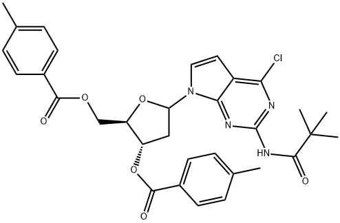 2-Amino-4-chloro-N2-pivaloyl-7-[2-deoxy-3,5-di-O-(4- methylbenzoyl)--D-ribofuanosyl]-7H-pyrrolo[2,3-d]pyrimidine Struktur