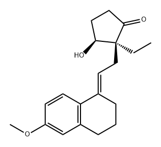 Cyclopentanone, 2-[(2E)-2-(3,4-dihydro-6-methoxy-1(2H)-naphthalenylidene)ethyl]-2-ethyl-3-hydroxy-, (2S,3S)- Struktur