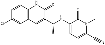 5-[[(1R)-1-(6-chloro-2-oxo-1H-quinolin-3-yl)ethyl]amino]-1-methyl-6-oxo-pyridine-2-carbonitrile Struktur