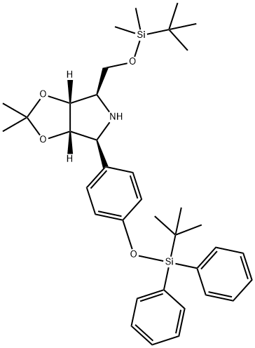 4H-1,3-Dioxolo4,5-cpyrrole, 4-(1,1-dimethylethyl)dimethylsilyloxymethyl-6-4-(1,1-dimethylethyl)diphenylsilyloxyphenyltetrahydro-2,2-dimethyl-, (3aR,4R,6S,6aS)- Struktur