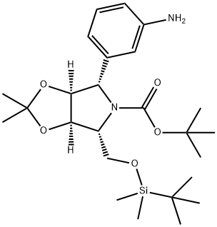 5H-1,3-Dioxolo4,5-cpyrrole-5-carboxylic acid, 4-(3-aminophenyl)-6-(1,1-dimethylethyl)dimethylsilyloxymethyltetrahydro-2,2-dimethyl-, 1,1-dimethylethyl ester, (3aS,4S,6R,6aR)- Struktur