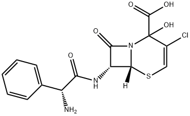 5-Thia-1-azabicyclo[4.2.0]oct-3-ene-2-carboxylic acid, 7-[[(2R)-2-amino-2-phenylacetyl]amino]-3-chloro-2-hydroxy-8-oxo-, (6R,7R)- Struktur