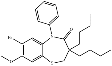 1,5-Benzothiazepin-4(5H)-one, 7-bromo-3,3-dibutyl-2,3-dihydro-8-methoxy-5-phenyl- Struktur