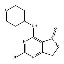 Thieno[3,2-d]pyrimidin-4-amine, 2-chloro-6,7-dihydro-N-(tetrahydro-2H-pyran-4-yl)-, 5-oxide, (5R)- Struktur