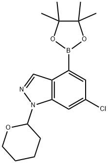 1H-Indazole, 6-chloro-1-(tetrahydro-2H-pyran-2-yl)-4-(4,4,5,5-tetramethyl-1,3,2-dioxaborolan-2-yl)- Struktur