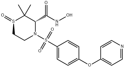 3-Thiomorpholinecarboxamide, N-hydroxy-2,2-dimethyl-4-[[4-(4-pyridinyloxy)phenyl]sulfonyl]-, 1-oxide, (1R,3S)- Struktur