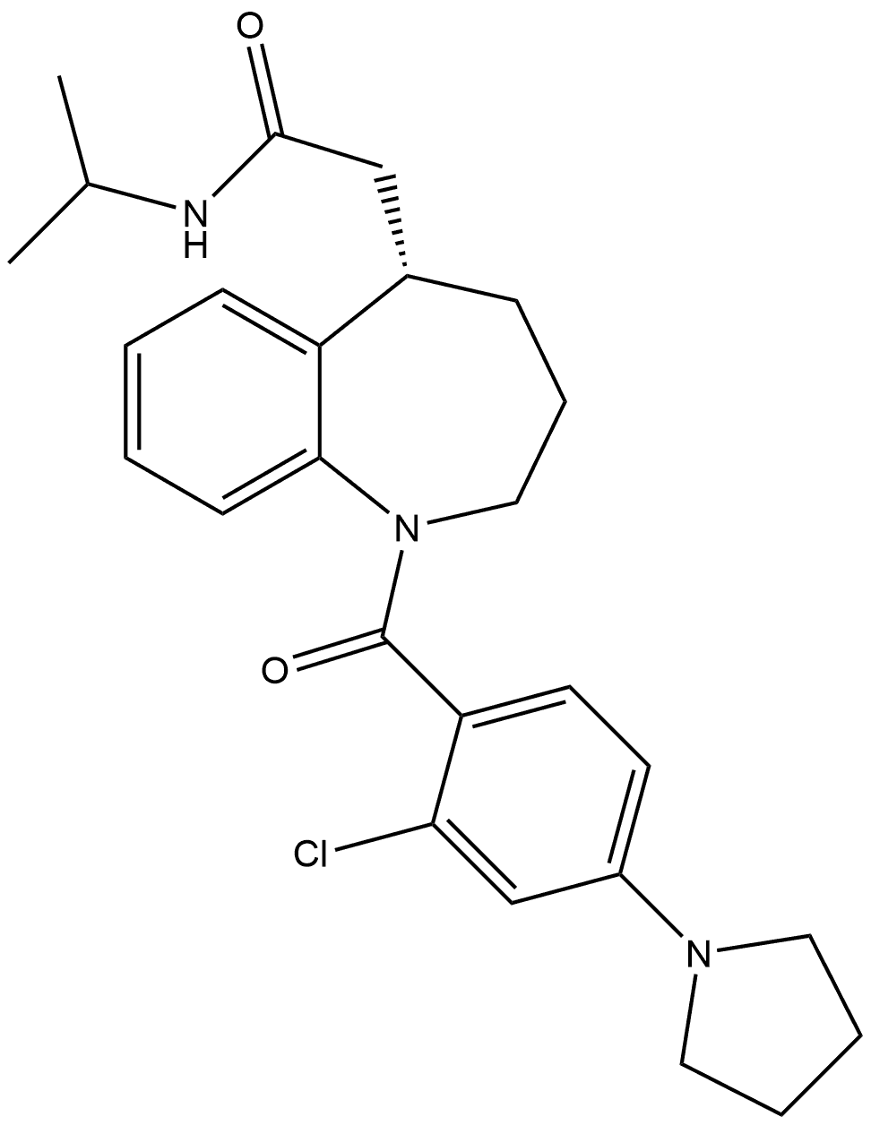 (5S)-1-[2-Chloro-4-(1-pyrrolidinyl)benzoyl]-2,3,4,5-tetrahydro-N-(1-methylethyl)-1H-1-benzazepine-5-acetamide Struktur