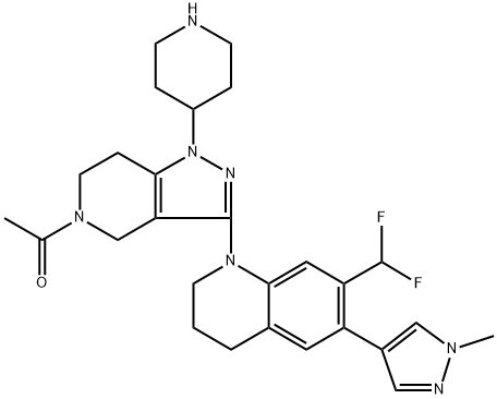 1-(3-(7-(difluoromethyl)-6-(1-melhyl-1H-pyrazol-4-yl)-3,4-dihydroquinolin-1(2H)-yl)-1-(piperidin-4-yl)-6.7- dihydro-1 H-pyrazolo[4,3-c]pyridin-5(4H)-yl)ethanone Struktur