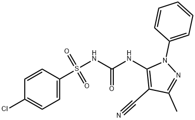 Benzenesulfonamide, 4-chloro-N-[[(4-cyano-3-methyl-1-phenyl-1H-pyrazol-5-yl)amino]carbonyl]- Struktur