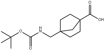 4-(((tert-Butoxycarbonyl)amino)methyl)bicyclo[2.2.1]heptane-1-carboxylic acid Struktur