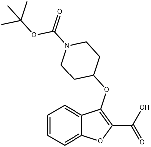 3-((1-(tert-Butoxycarbonyl)piperidin-4-yl)oxy)benzofuran-2-carboxylic acid Struktur