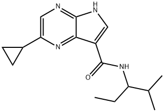 2-Cyclopropyl-N-(2-methylpentan-3-yl)-5H-pyrrolo[2,3-b]pyrazine-7-carboxamide Struktur