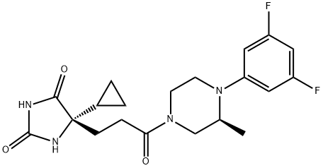 2,4-Imidazolidinedione, 5-cyclopropyl-5-[3-[(3S)-4-(3,5-difluorophenyl)-3-methyl-1-piperazinyl]-3-oxopropyl]-, (5S)- Struktur