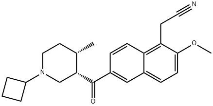 1-Naphthaleneacetonitrile, 6-[[(3S,4S)-1-cyclobutyl-4-methyl-3-piperidinyl]carbonyl]-2-methoxy- Struktur