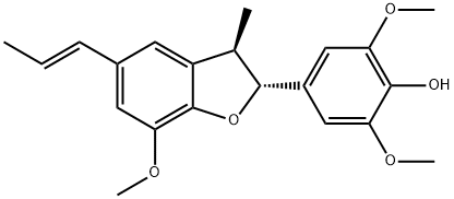 Phenol, 4-[(2R,3R)-2,3-dihydro-7-methoxy-3-methyl-5-(1E)-1-propen-1-yl-2-benzofuranyl]-2,6-dimethoxy- Struktur